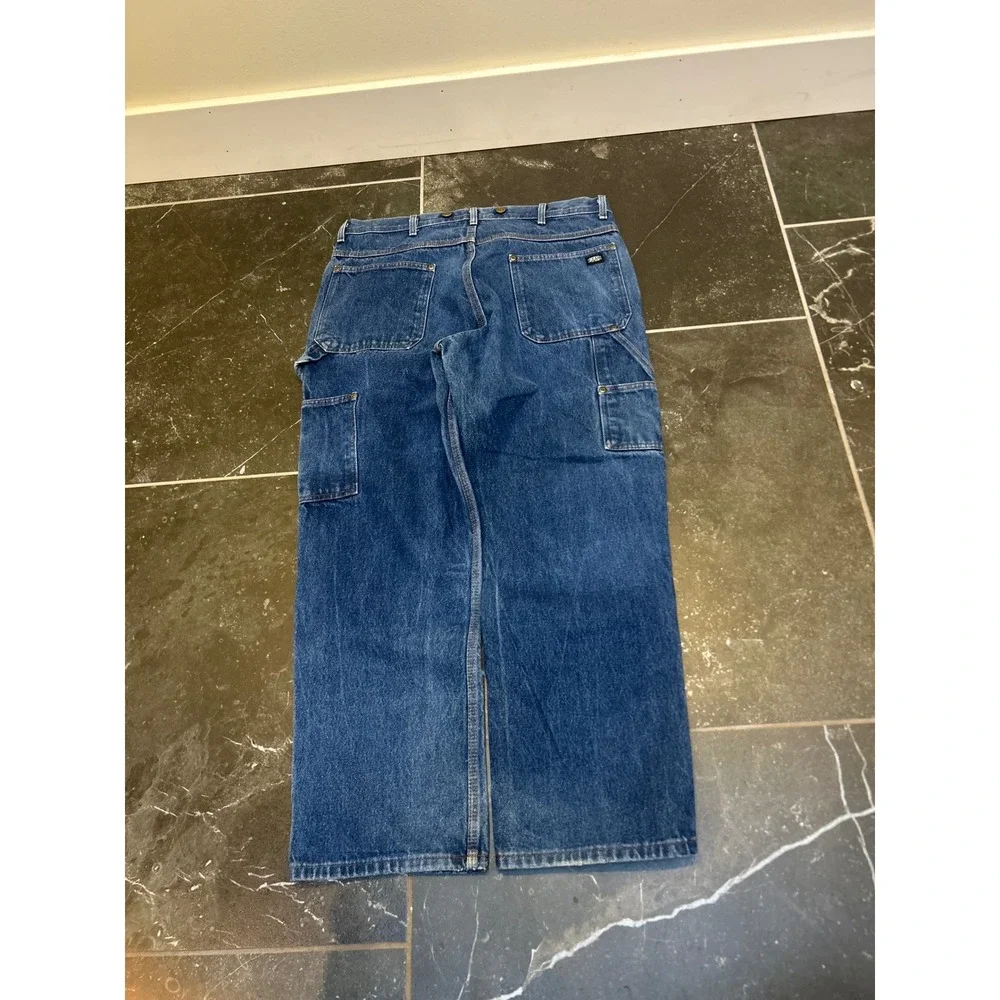 Mens Vintage Double Knee Carpenter Jeans Medium Wash Denim Workwear 36x30